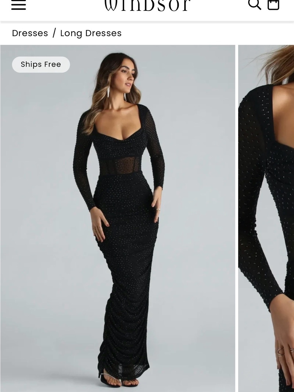 Kimora Formal Mesh Rhinestone Ruched Long Dress